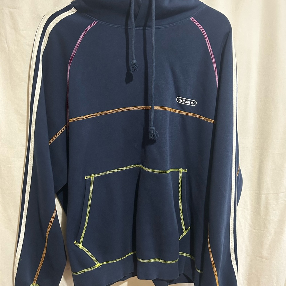 adidas Navy Hoodie with Multicolor Stitching